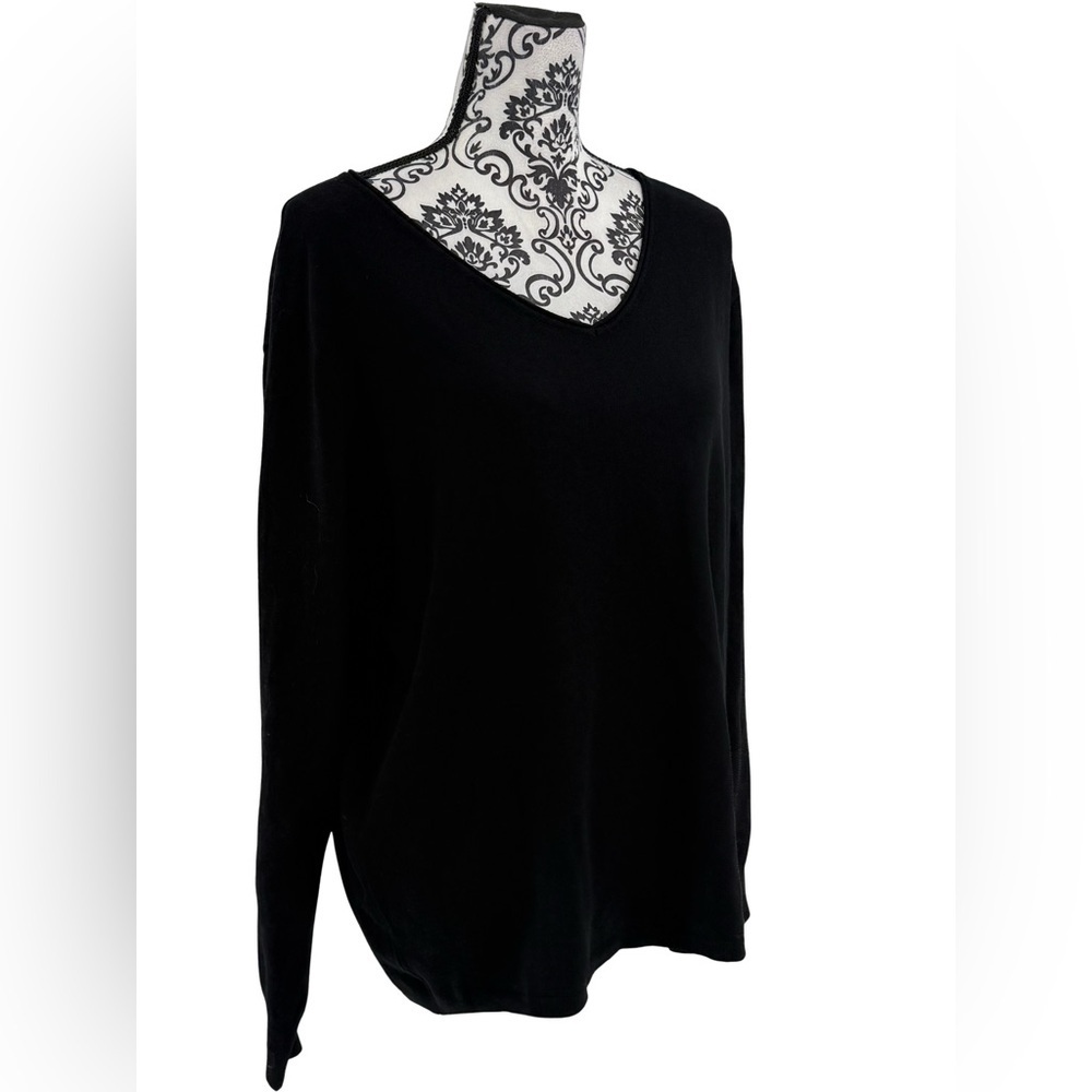 Milano Essential Black V-Neck Sweater 1X Plus Size Soft Lightweight Knit - Picture 2 of 10